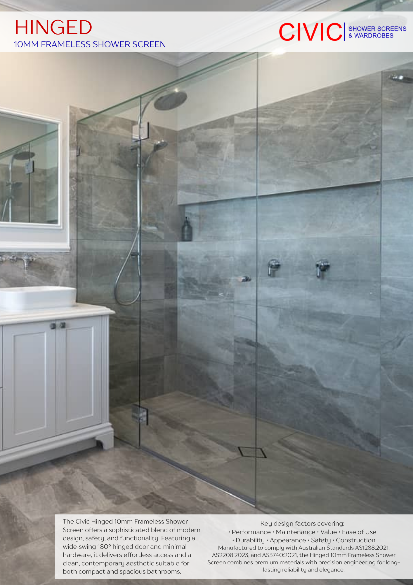 Panels 6mm Semi-Frameless Shower Screen